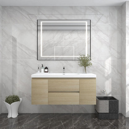 Bow 48" Wall Mounted Bathroom Vanity with Reinforced Acrylic Integrated Sink Top