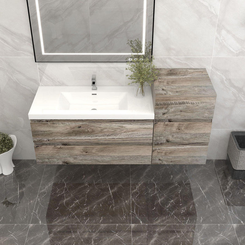 Bow 56" Wall Mounted Bathroom Vanity with Reinforced Acrylic Integrated Sink Top and Linen Cabinet