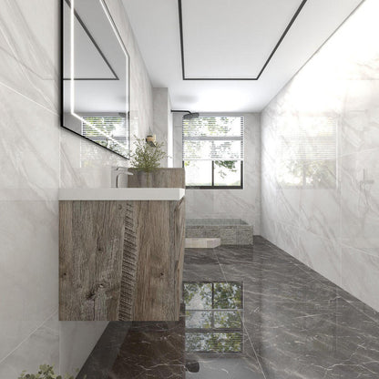 Bow 56" Wall Mounted Bathroom Vanity with Reinforced Acrylic Integrated Sink Top and Linen Cabinet