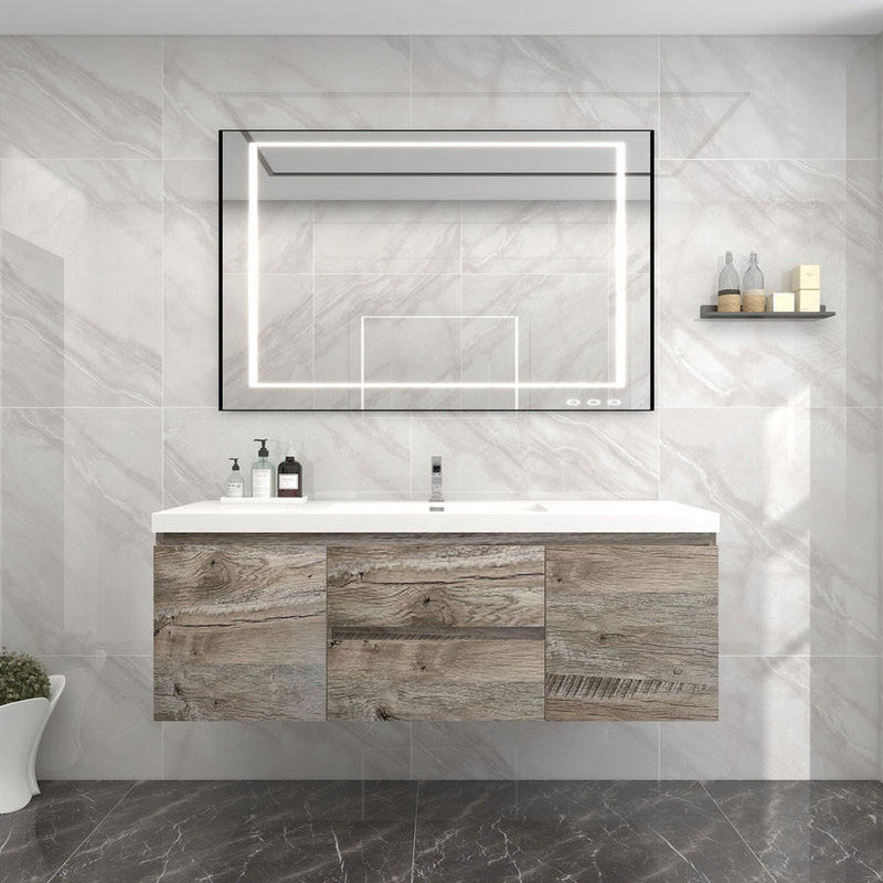 Bow 60" Wall Mounted Bathroom Vanity with Reinforced Acrylic Integrated Sink Top