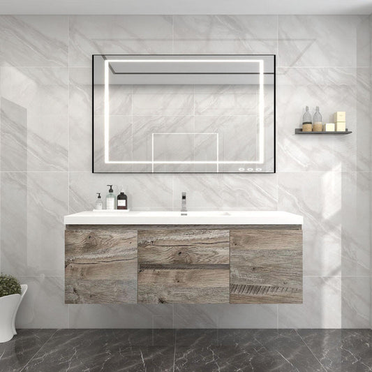 Bow 60" Wall Mounted Bathroom Vanity with Reinforced Acrylic Integrated Sink Top