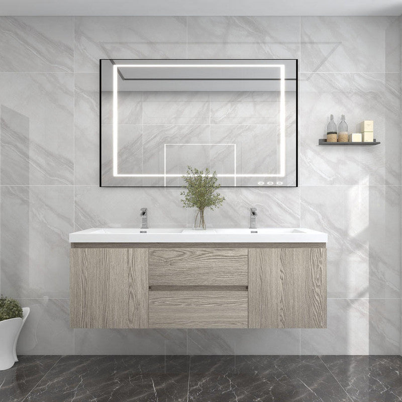 Bow 60" Wall Mounted Bathroom Vanity with Reinforced Acrylic Integrated Sink Top