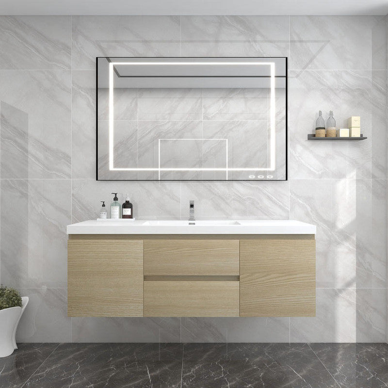 Bow 60" Wall Mounted Bathroom Vanity with Reinforced Acrylic Integrated Sink Top