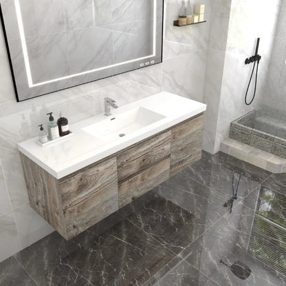 Bow 60" Wall Mounted Bathroom Vanity with Reinforced Acrylic Integrated Sink Top