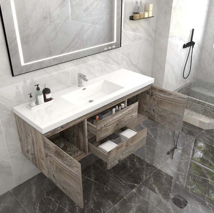 Bow 60" Wall Mounted Bathroom Vanity with Reinforced Acrylic Integrated Sink Top