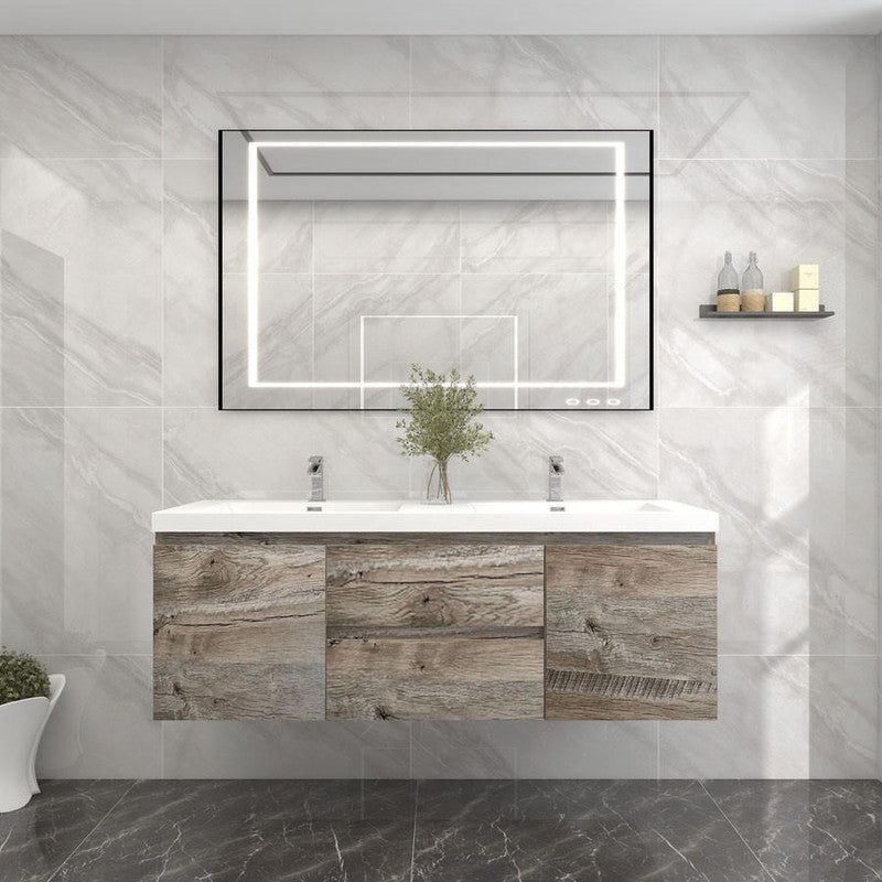 Bow 60" Wall Mounted Bathroom Vanity with Reinforced Acrylic Integrated Sink Top