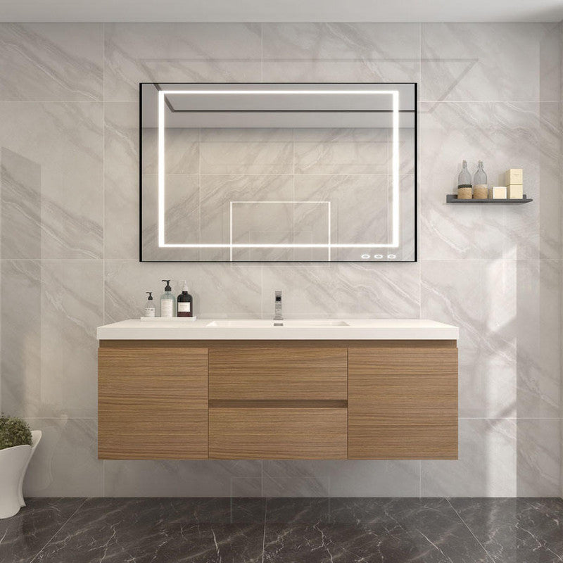 Bow 60" Wall Mounted Bathroom Vanity with Reinforced Acrylic Integrated Sink Top