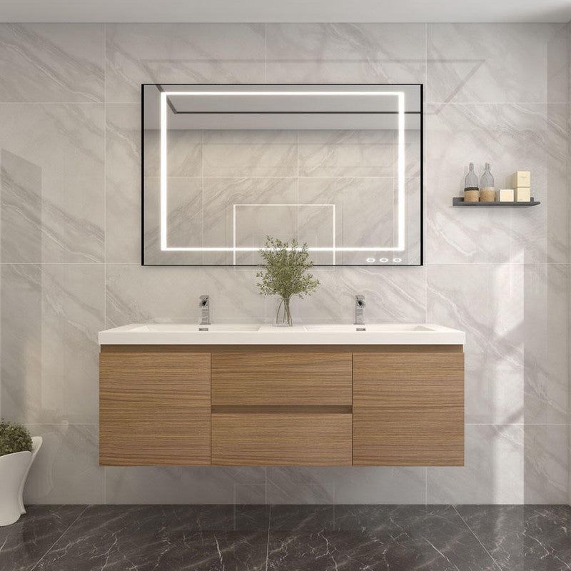 Bow 60" Wall Mounted Bathroom Vanity with Reinforced Acrylic Integrated Sink Top
