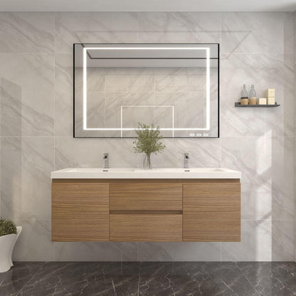 Bow 60" Wall Mounted Bathroom Vanity with Reinforced Acrylic Integrated Sink Top