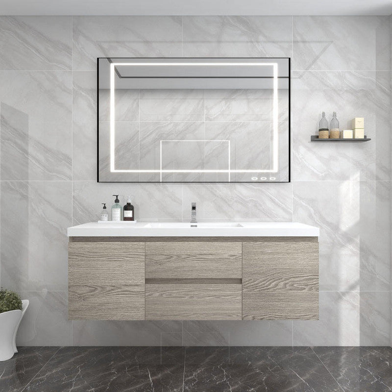 Bow 60" Wall Mounted Bathroom Vanity with Reinforced Acrylic Integrated Sink Top