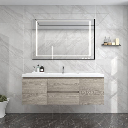 Bow 60" Wall Mounted Bathroom Vanity with Reinforced Acrylic Integrated Sink Top