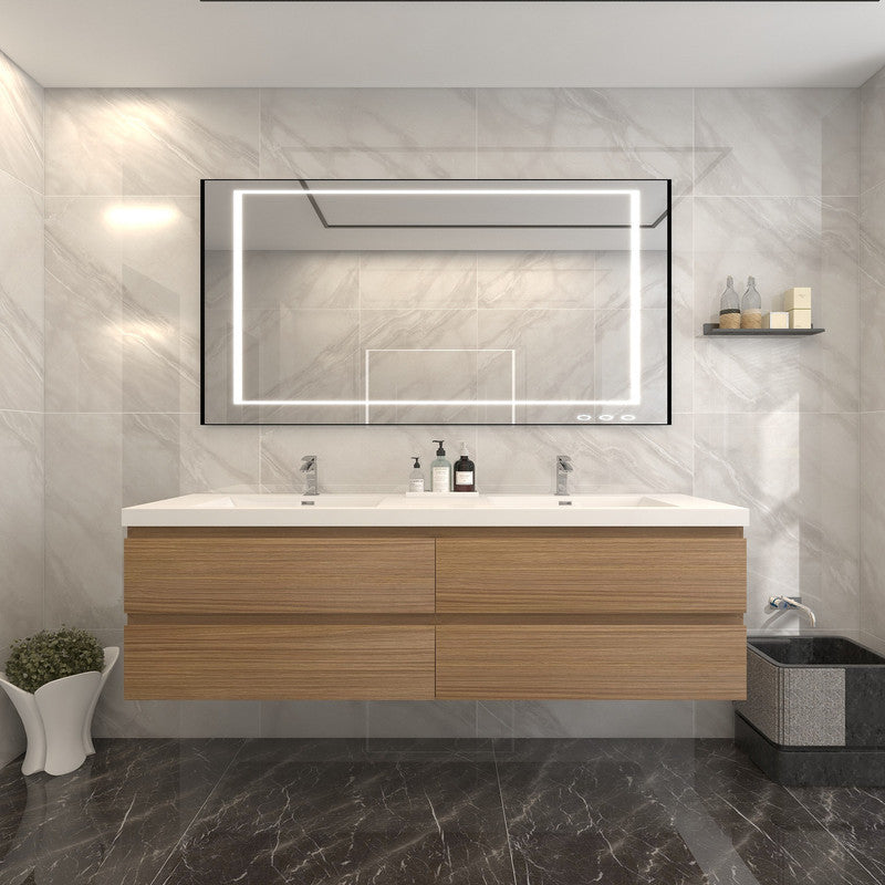 Bow 72" Wall Mounted Bathroom Vanity with Reinforced Acrylic Integrated Sink Top