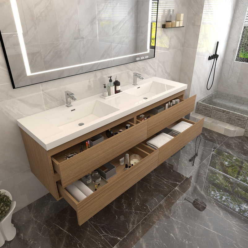 Bow 72" Wall Mounted Bathroom Vanity with Reinforced Acrylic Integrated Sink Top