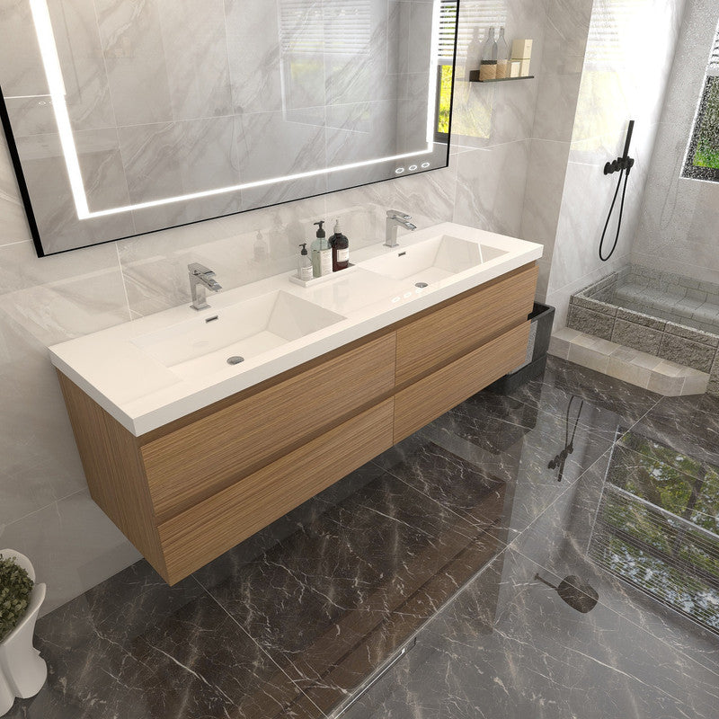 Bow 72" Wall Mounted Bathroom Vanity with Reinforced Acrylic Integrated Sink Top