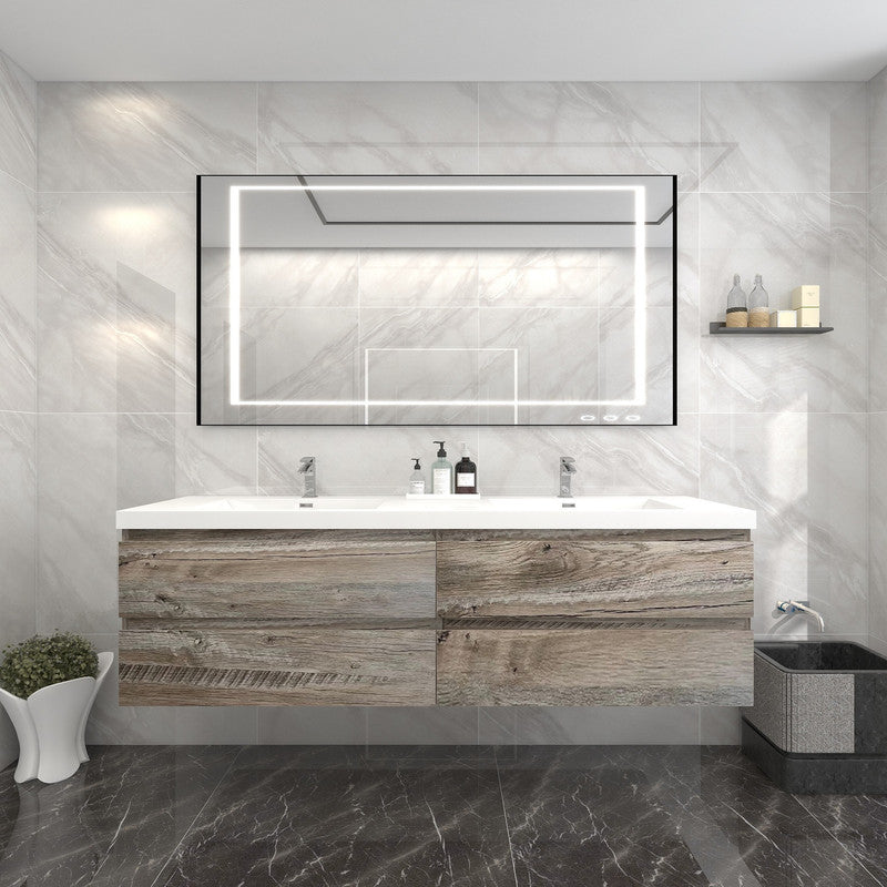Bow 72" Wall Mounted Bathroom Vanity with Reinforced Acrylic Integrated Sink Top