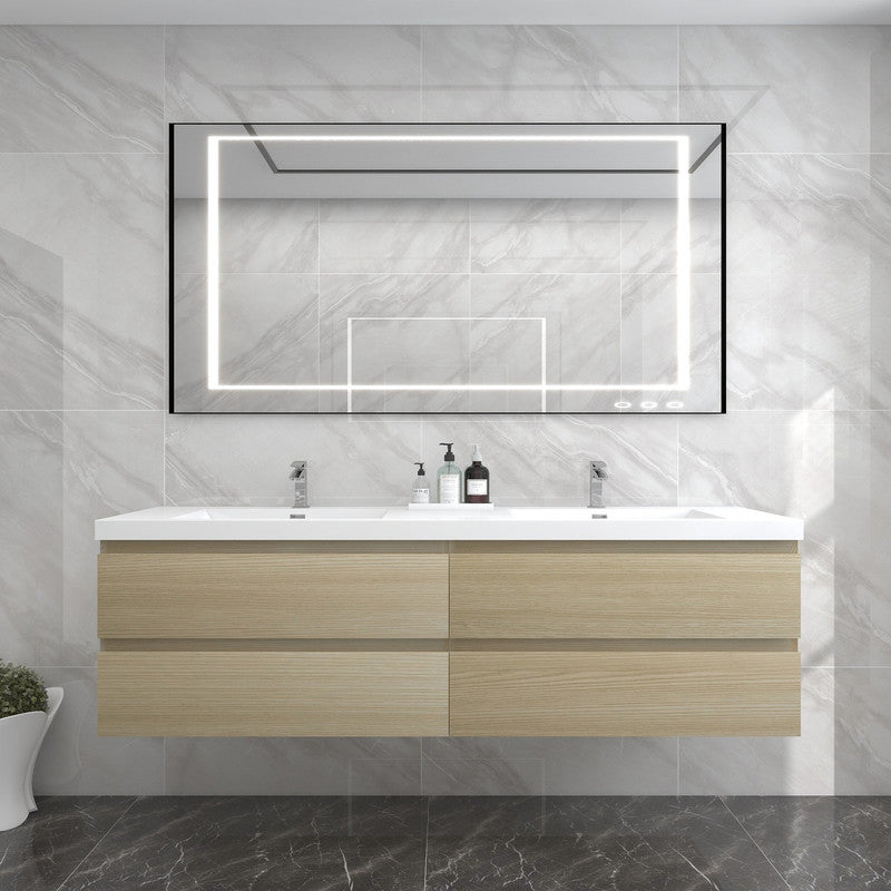 Bow 72" Wall Mounted Bathroom Vanity with Reinforced Acrylic Integrated Sink Top