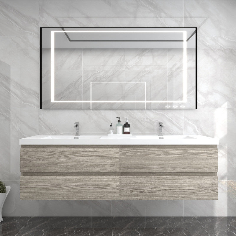 Bow 72" Wall Mounted Bathroom Vanity with Reinforced Acrylic Integrated Sink Top