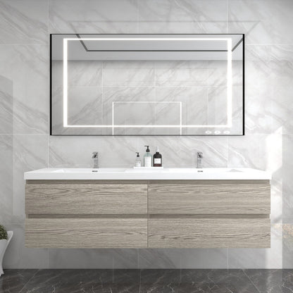 Bow 72" Wall Mounted Bathroom Vanity with Reinforced Acrylic Integrated Sink Top