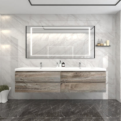 Bow 84" Wall Mounted Bathroom Vanity with Reinforced Acrylic Integrated Sink Top