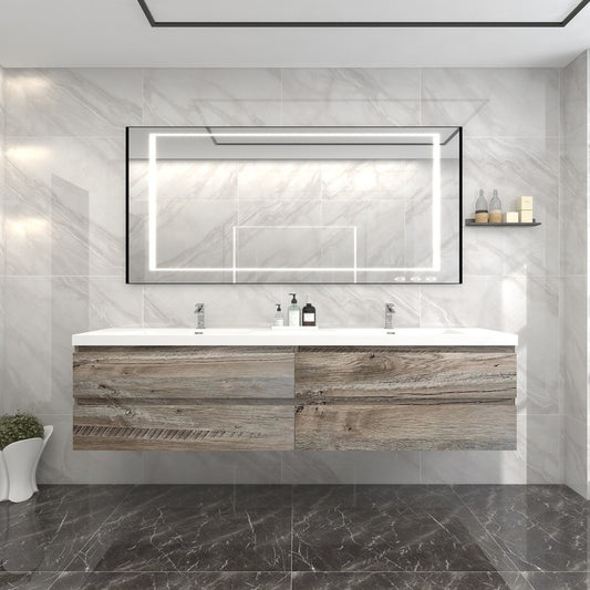 Bow 84" Wall Mounted Bathroom Vanity with Reinforced Acrylic Integrated Sink Top