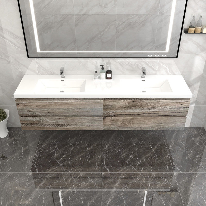 Bow 84" Wall Mounted Bathroom Vanity with Reinforced Acrylic Integrated Sink Top