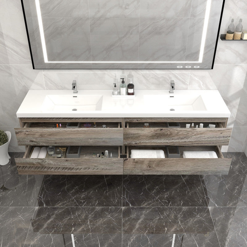Bow 84" Wall Mounted Bathroom Vanity with Reinforced Acrylic Integrated Sink Top