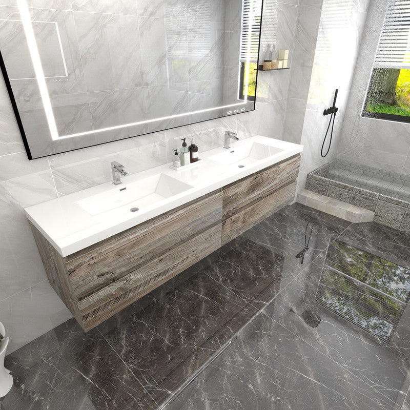 Bow 84" Wall Mounted Bathroom Vanity with Reinforced Acrylic Integrated Sink Top