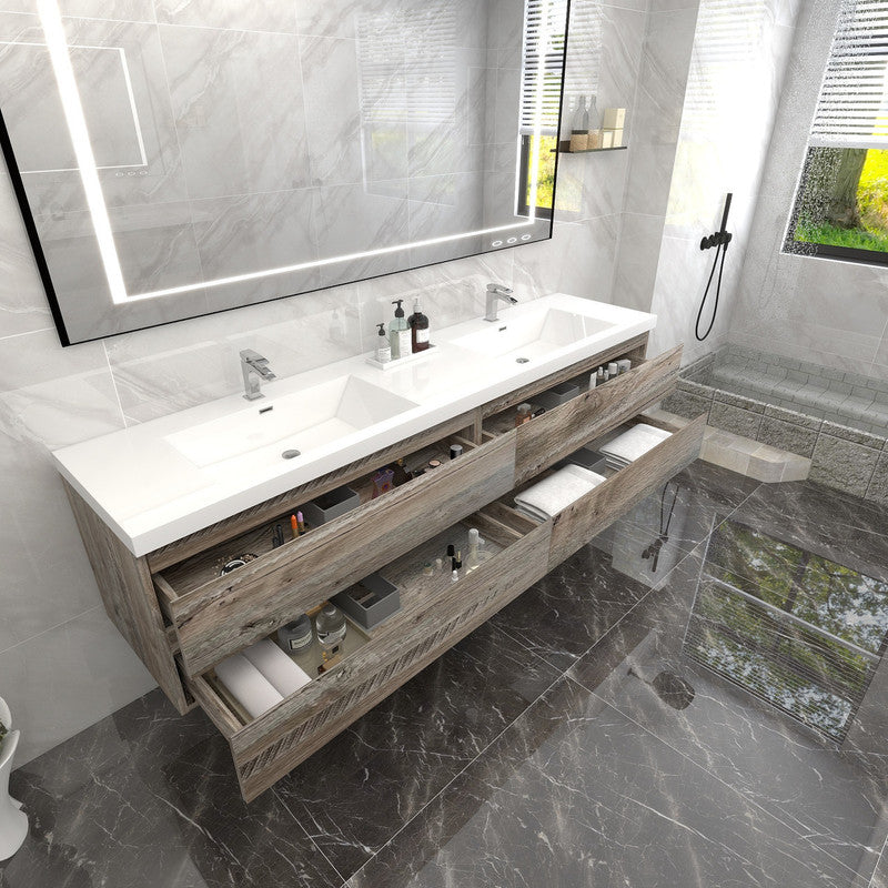 Bow 84" Wall Mounted Bathroom Vanity with Reinforced Acrylic Integrated Sink Top