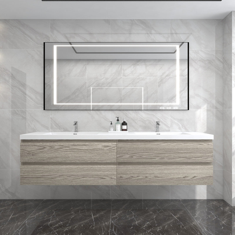 Bow 84" Wall Mounted Bathroom Vanity with Reinforced Acrylic Integrated Sink Top