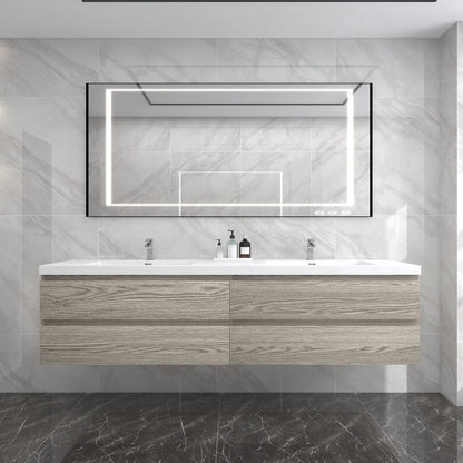Bow 84" Wall Mounted Bathroom Vanity with Reinforced Acrylic Integrated Sink Top