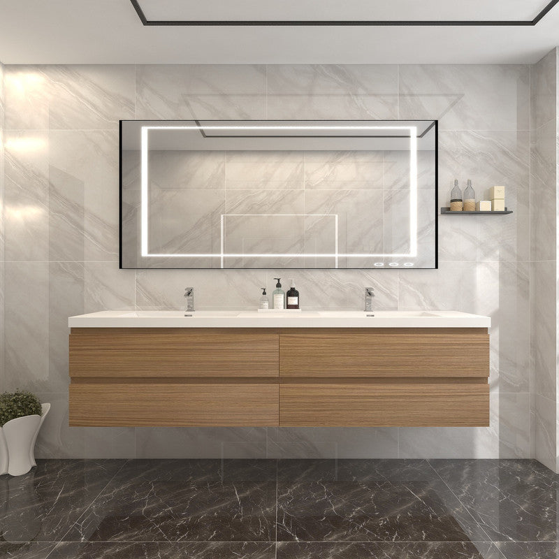 Bow 84" Wall Mounted Bathroom Vanity with Reinforced Acrylic Integrated Sink Top