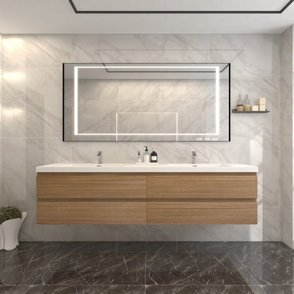 Bow 84" Wall Mounted Bathroom Vanity with Reinforced Acrylic Integrated Sink Top