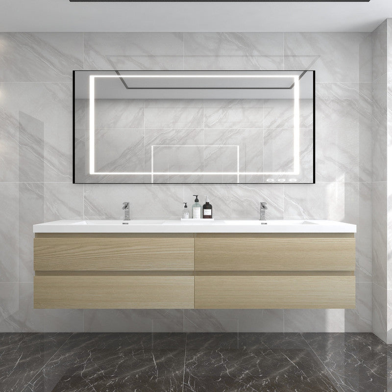 Bow 84" Wall Mounted Bathroom Vanity with Reinforced Acrylic Integrated Sink Top