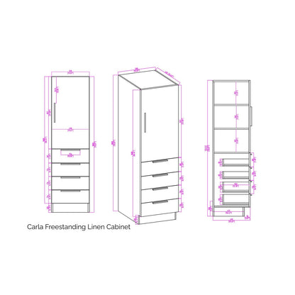 Carla 20 inch freestanding linen cabinet dimension drawing