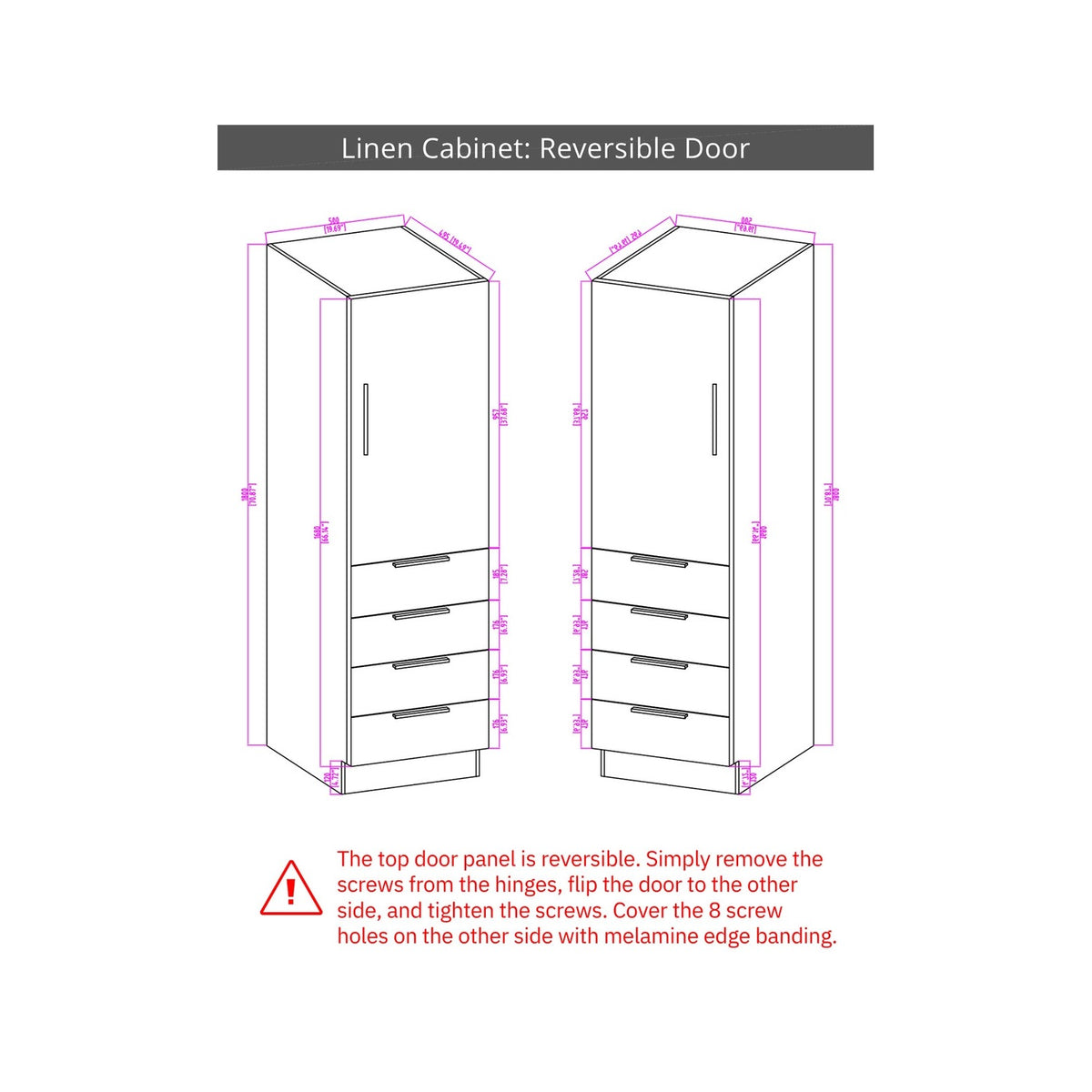 Carla 20 inch freestanding linen cabinet reversible door guide