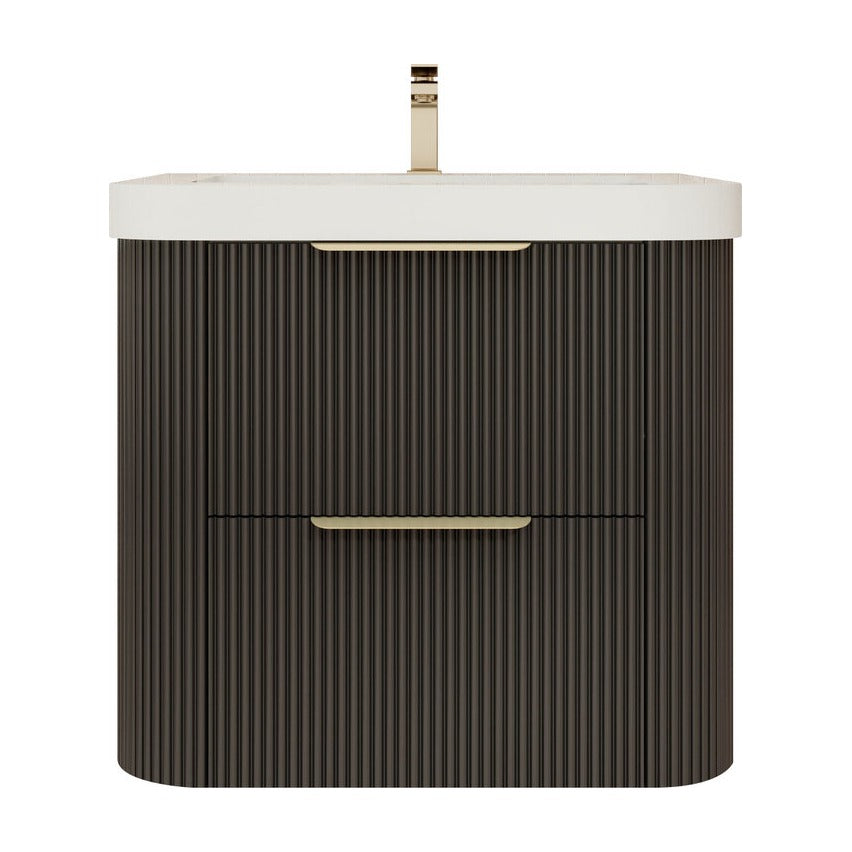 Celine 24 inch fluted wall mounted bathroom vanity in Black with white reinforced acrylic top