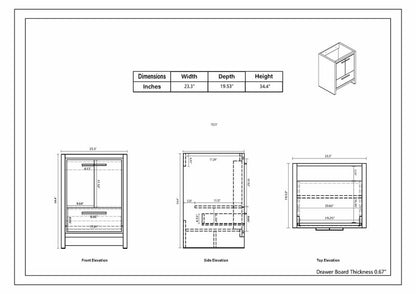 Dolce 24" Freestanding Bathroom Vanity with Reinforced Acrylic Integrated Sink Top