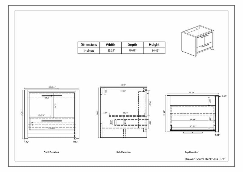 Dolce 36" Freestanding Bathroom Vanity with Reinforced Acrylic Integrated Sink Top