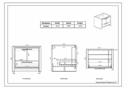 Dolce 36" Freestanding Bathroom Vanity with Reinforced Acrylic Integrated Sink Top
