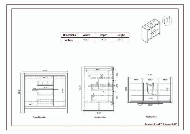 Dolce 48" Freestanding Bathroom Vanity with Reinforced Acrylic Integrated Sink Top