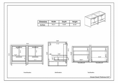 Dolce 72" Freestanding Bathroom Vanity with Reinforced Acrylic Integrated Sink Top