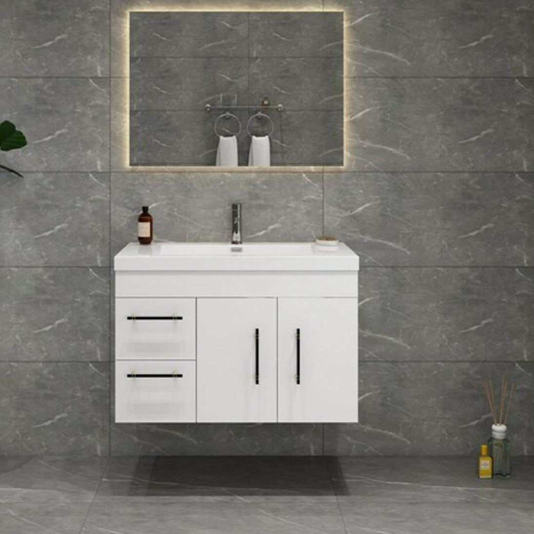 Elsa 36" Wall Mounted Bathroom Vanity with Reinforced Acrylic Integrated Sink Top
