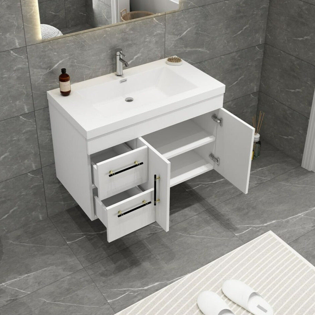 Elsa 36" Wall Mounted Bathroom Vanity with Reinforced Acrylic Integrated Sink Top