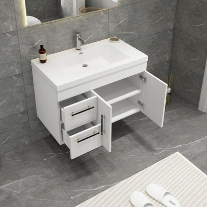 Elsa 36" Wall Mounted Bathroom Vanity with Reinforced Acrylic Integrated Sink Top