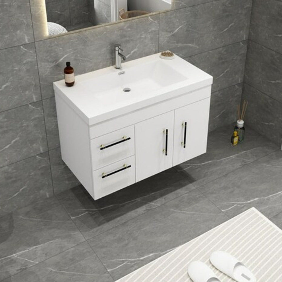 Elsa 36" Wall Mounted Bathroom Vanity with Reinforced Acrylic Integrated Sink Top