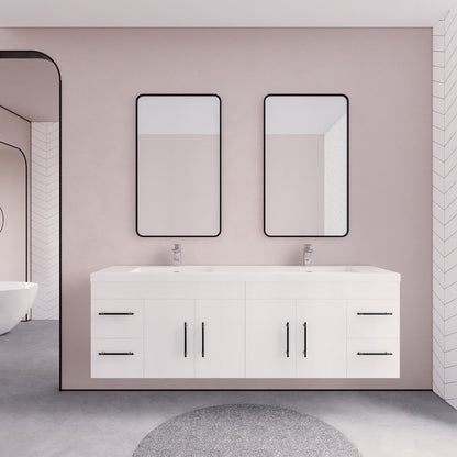 Elsa 72" Wall Mounted Bathroom Vanity with Reinforced Acrylic Integrated Sink Top