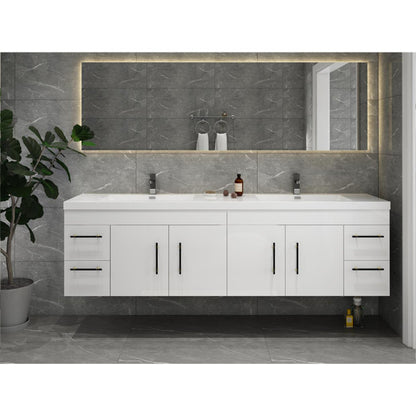 Elsa 72" Wall Mounted Bathroom Vanity with Reinforced Acrylic Integrated Sink Top