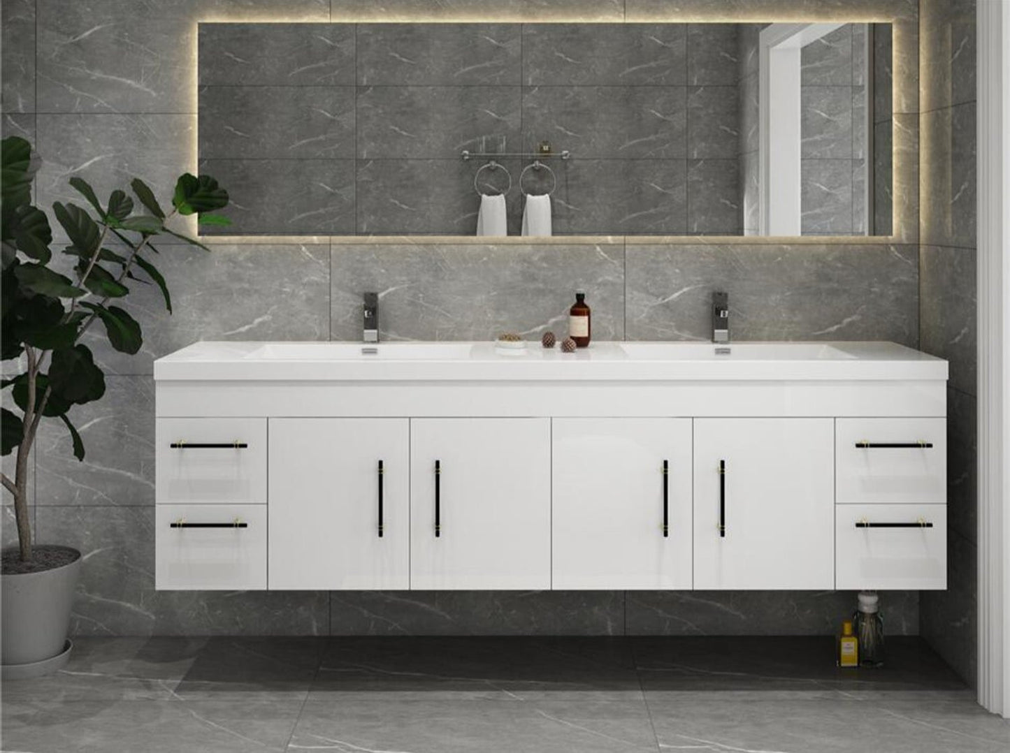 Elsa 84" Wall Mounted Bathroom Vanity with Reinforced Acrylic Integrated Sink Top