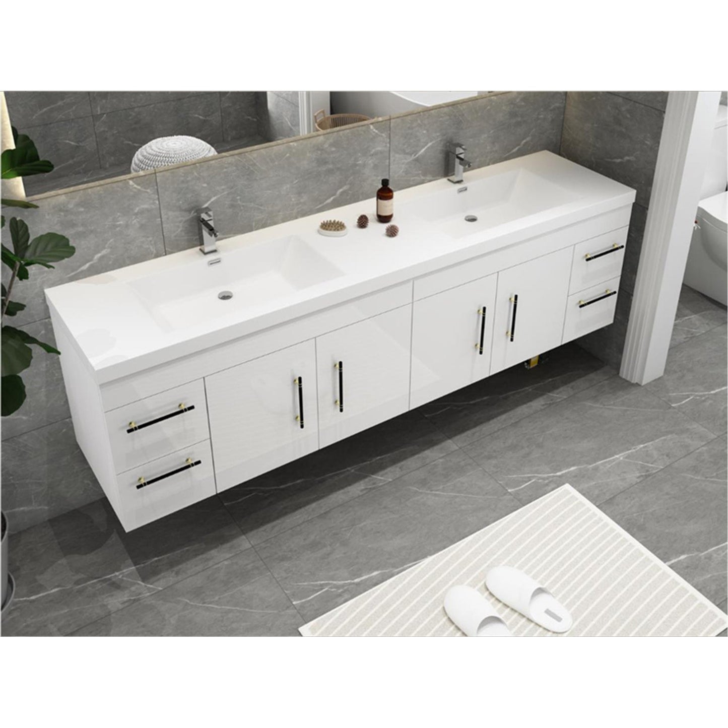 Elsa 84" Wall Mounted Bathroom Vanity with Reinforced Acrylic Integrated Sink Top