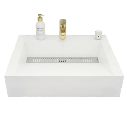 Felix acrylic solid surface vanity top with integrated ramp sink